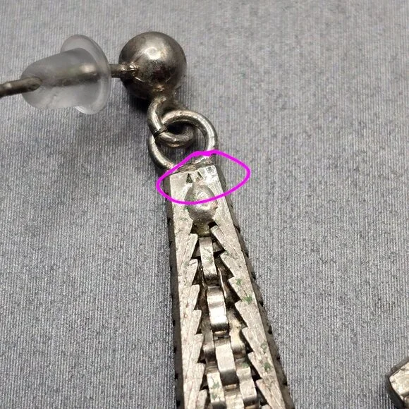 VTG Sterling Silver Woven Texture Drop Earrings 1.5" - Picture 4 of 6